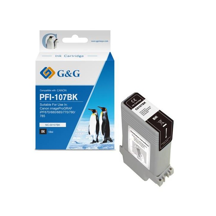 G&G KOMPATYBILNY INK / TUSZ Z PFI107BK, BLACK, 130ML, NC-00107BK, 6705B001, DLA CANON IPF-680, 685, 780, 785