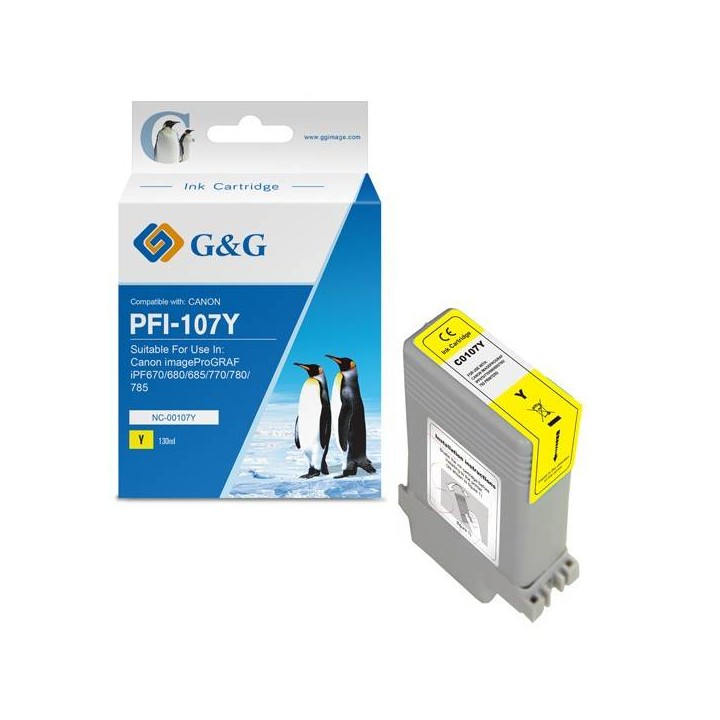 G&G KOMPATYBILNY INK / TUSZ Z PFI107Y, YELLOW, 130ML, NC-00107Y, 6708B001, DLA CANON IPF-680, 685, 780, 785