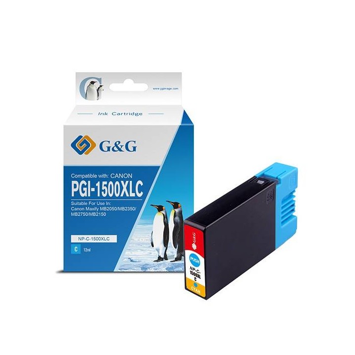 G&G KOMPATYBILNY INK / TUSZ Z PGI 1500XL, CYAN, NP-C-1500XLC/C, DLA CANON MAXIFY MB2050, MB2350