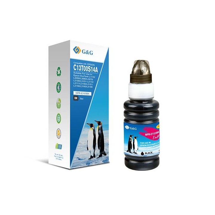 G&G KOMPATYBILNY INK / TUSZ Z C13T00S14A, BLACK, NPR-E103BK-70ML-B, DLA EPSON ECOTANK L3151, L3150, L3111, L3110