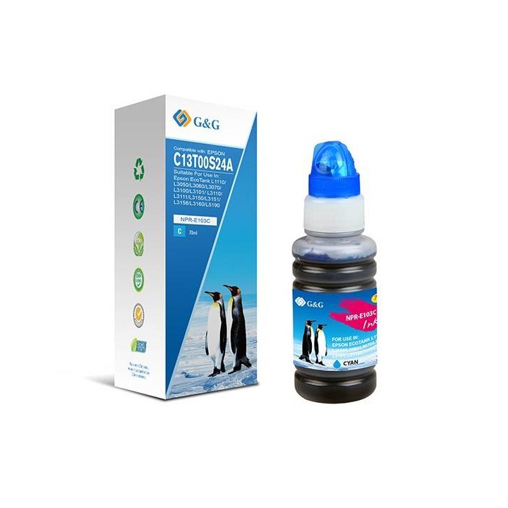 G&G KOMPATYBILNY INK / TUSZ Z C13T00S24A, CYAN, NPR-E103C-70ML-B, DLA EPSON ECOTANK L3151, L3150, L3111, L3110