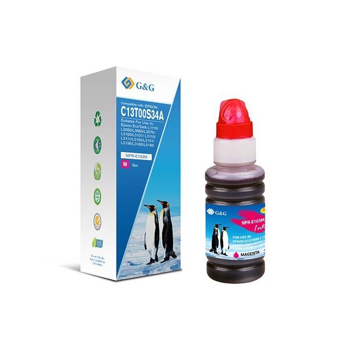 G&G KOMPATYBILNY INK / TUSZ Z C13T00S34A, MAGENTA, NPR-E103M-70ML-B, DLA EPSON ECOTANK L3151, L3150, L3111, L3110