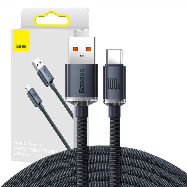 Kabel BASEUS Crystal Shine USB-A-USB-C 2m 100W (czarny)