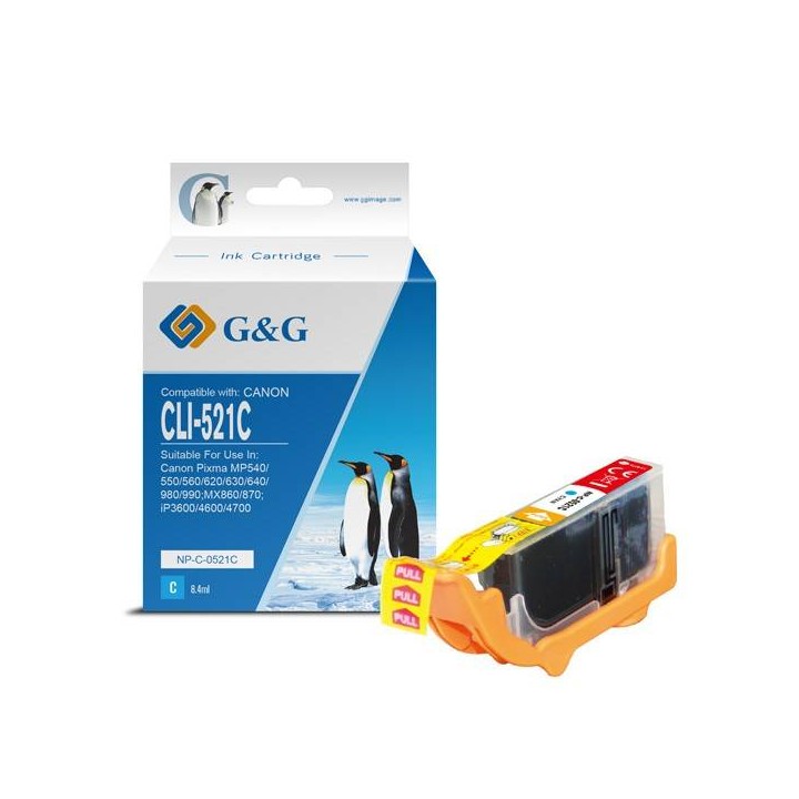G&G KOMPATYBILNY INK / TUSZ Z CLI521C, CYAN, 8.4ML, NP-C-0521C, 2934B001, DLA CANON IP3600, IP4600, MP620, MP630, MP980