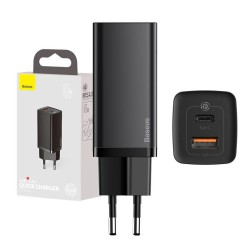 Ładowarka sieciowa Baseus GaN2 Lite, USB + USB-C, 65W, EU (czarna)