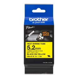 BROTHER ORYGINALNY TAŚMA DO DRUKAREK ETYKIET, BROTHER, HSE-611E, CZARNY DRUK/ŻÓŁTY PODKŁAD, 1.5M, 5.2MM