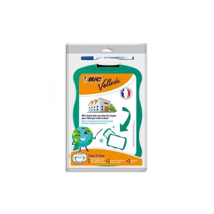 TABLICA SUCHOŚCIERALNA 21X31CM BIC KIDS VELLEDA 967261 BIAŁA Z MARKEREM NIEBIESKIM I GĄBKĄ