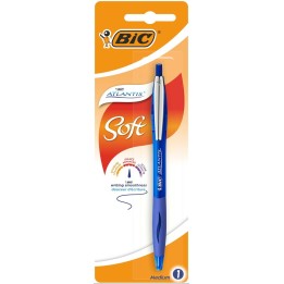 DŁUGOPIS AUTOMATYCZNY Z METALOWYM KLIPEM Z GUMOWYM UCHWYTEM BIC ATLANTIS SOFT 8031246 NIEBIESKI 1.0MM NIEBIESKA OBUDOWA 1SZT BLI