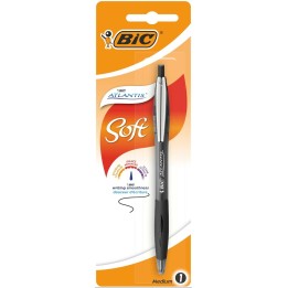 DŁUGOPIS AUTOMATYCZNY Z METALOWYM KLIPEM Z GUMOWYM UCHWYTEM BIC ATLANTIS SOFT 8031256 CZARNY 1.0MM CZARNA OBUDOWA