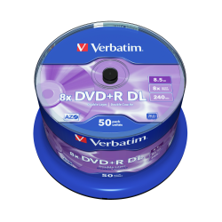 VERBATIM DVD+R DL, DOUBLE LAYER MATT SILVER, 43758, 8.5GB, 8X, SPINDLE, 50-PACK, 12CM, DO ARCHIWIZACJI DANYCH