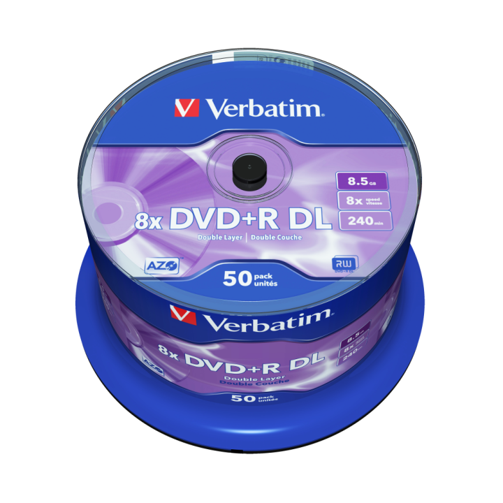 VERBATIM DVD+R DL, DOUBLE LAYER MATT SILVER, 43758, 8.5GB, 8X, SPINDLE, 50-PACK, 12CM, DO ARCHIWIZACJI DANYCH