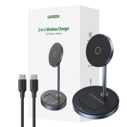 Ładowarka indukcyjna UGREEN 90668 2w1 (srebrno-niebieska)