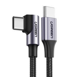 Kabel UGREEN US255 USB-C-USB-C 1m kątowy 60W (czarny)