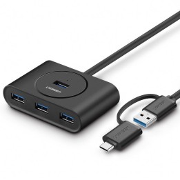 Hub USB UGREEN CR113 4-portowy OTG (czarny)