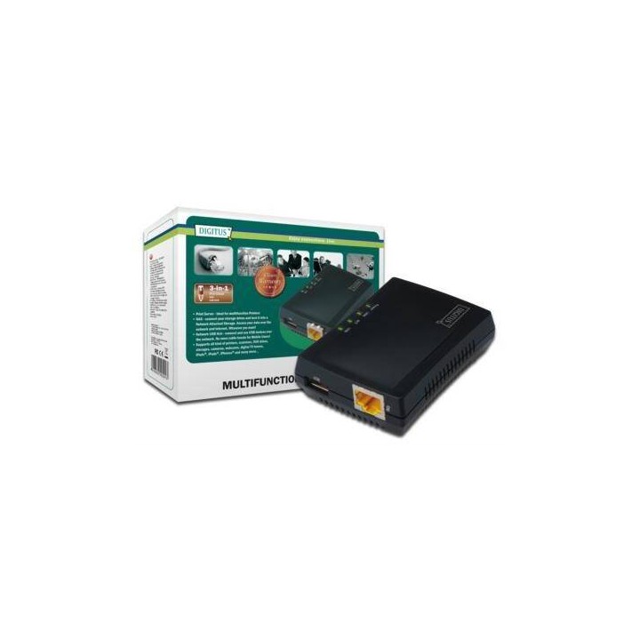 DIGITUS WIELOFUNKCYJNY SERWER WYDRUKU/PRINT SERVER 1XUSB 2.0 HUB SIECIOWY, NAS, 1X RJ45, LAN 10/100MBPS