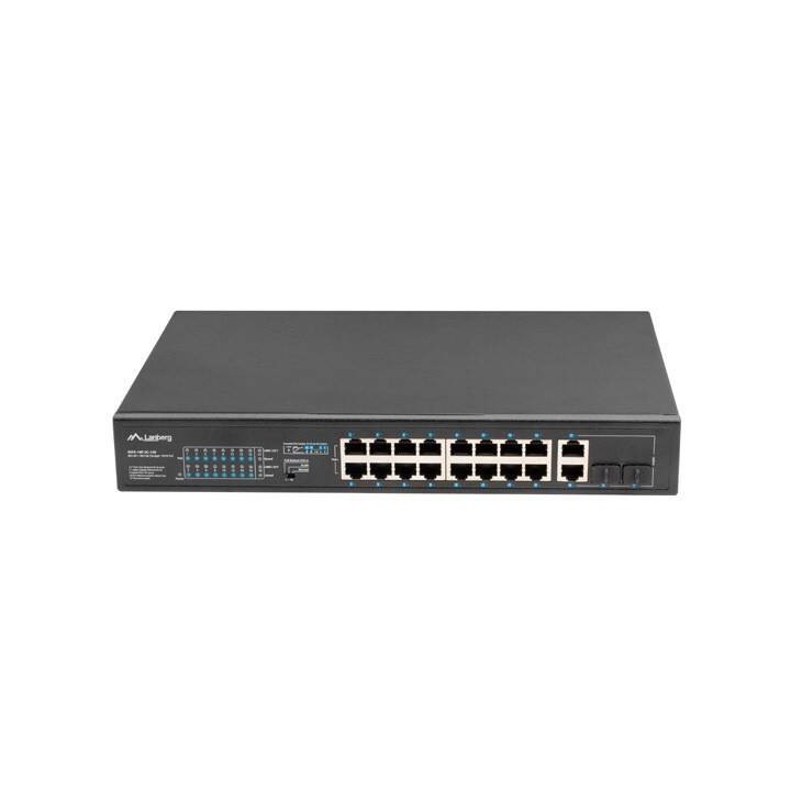 LANBERG PRZEŁĄCZNIK SWITCH 16X100MB POE+/2XCOMBO NIEZARZĄDZALNY RACK 19 CALI GIGABIT ETHERNET 150W