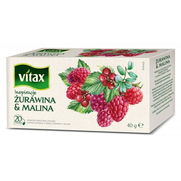 HERBATA ŻURAWINA Z MALINĄ VITAX INSPIRATIONS 20 TOREBEK