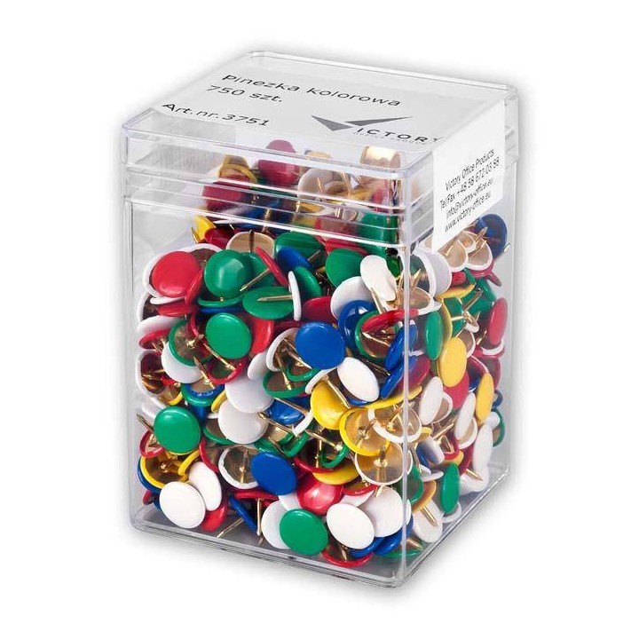 PINEZKI W POJEMNIKU PLASTIKOWYM VICTORY OFFICE PRODUCTS 306H750-99 MIX KOLORÓW 750SZT