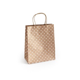 TOREBKA NA PREZENTY 25X10X20CM ARGO 257004 CIEMNOBEŻOWA SREBRNE KROPKI PAPIER KRAFT 5SZT