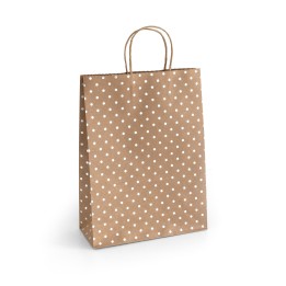 TOREBKA NA PREZENTY 33X10X24CM ARGO 257002 CIEMNOBEŻOWA SREBRNE KROPKI PAPIER KRAFT 5SZT