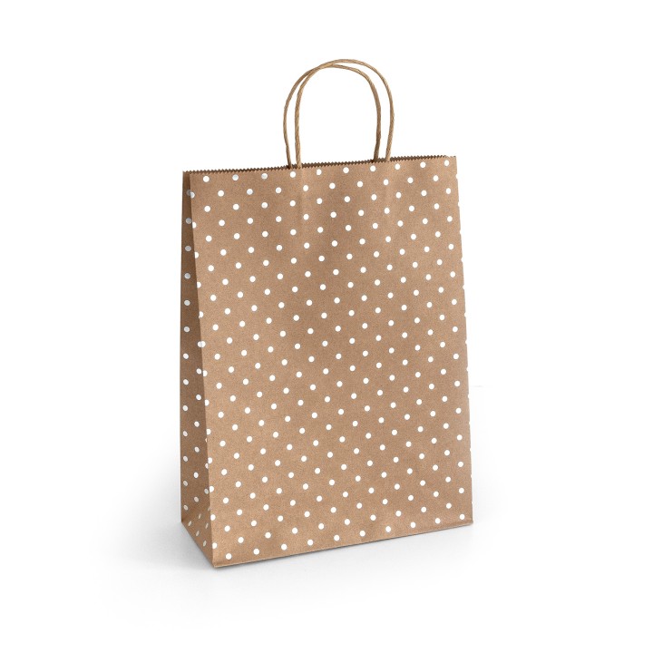 TOREBKA NA PREZENTY 33X10X24CM ARGO 257002 CIEMNOBEŻOWA SREBRNE KROPKI PAPIER KRAFT 5SZT