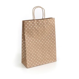 TOREBKA NA PREZENTY 33X10X24CM ARGO 257001 CIEMNOBEŻOWA SREBRNE KROPKI PAPIER KRAFT 5SZT