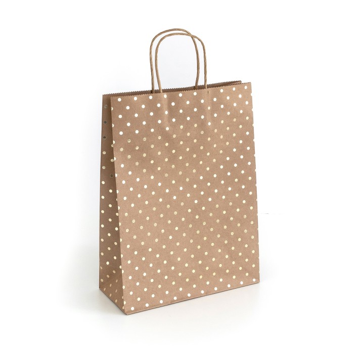 TOREBKA NA PREZENTY 33X10X24CM ARGO 257001 CIEMNOBEŻOWA SREBRNE KROPKI PAPIER KRAFT 5SZT
