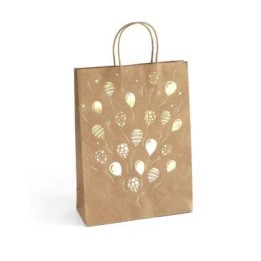 TOREBKA NA PREZENTY 33X10X24CM ARGO 257008 CIEMNOBEŻOWA ZŁOTE BALONY PAPIER KRAFT 5SZT