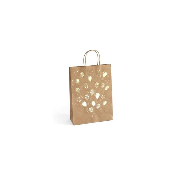 TOREBKA NA PREZENTY 33X10X24CM ARGO 257008 CIEMNOBEŻOWA ZŁOTE BALONY PAPIER KRAFT 5SZT