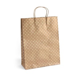 TOREBKA NA PREZENTY 39X12X30CM ARGO 257006 CIEMNOBEŻOWA ZŁOTE KROPKI PAPIER KRAFT 5SZT