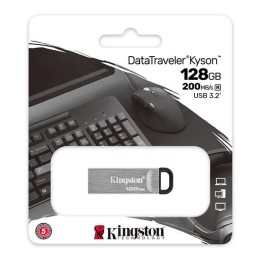KINGSTON USB FLASH DISK, USB 3.0, 128GB, DATATRAVELER(R) KYSON, SREBRNY, DTKN/128GB, USB A, Z OCZKIEM NA BRELOK