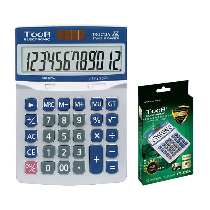 KALKULATOR BIUROWY 12CYFR TOOR ELECTRONIC TR-2213A 120-1858 ZASILANIE SOLARNE + BATERIA 170X125X36MM