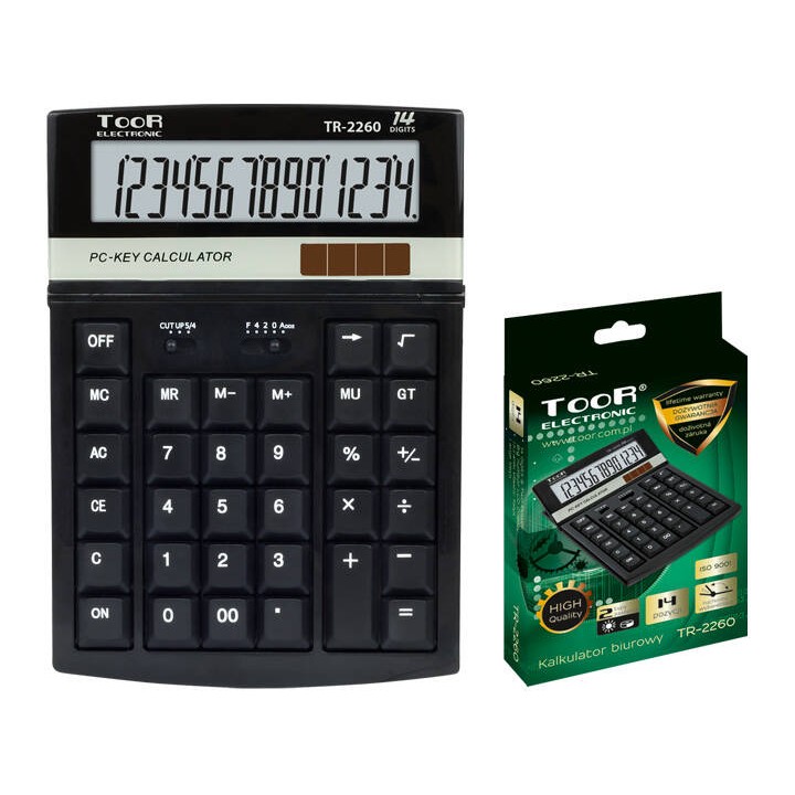 KALKULATOR BIUROWY 14CYFR TOOR ELECTRONIC TR-2260 120-1859 ZASILANIE SOLARNE + BATERIA 200X140X23MM