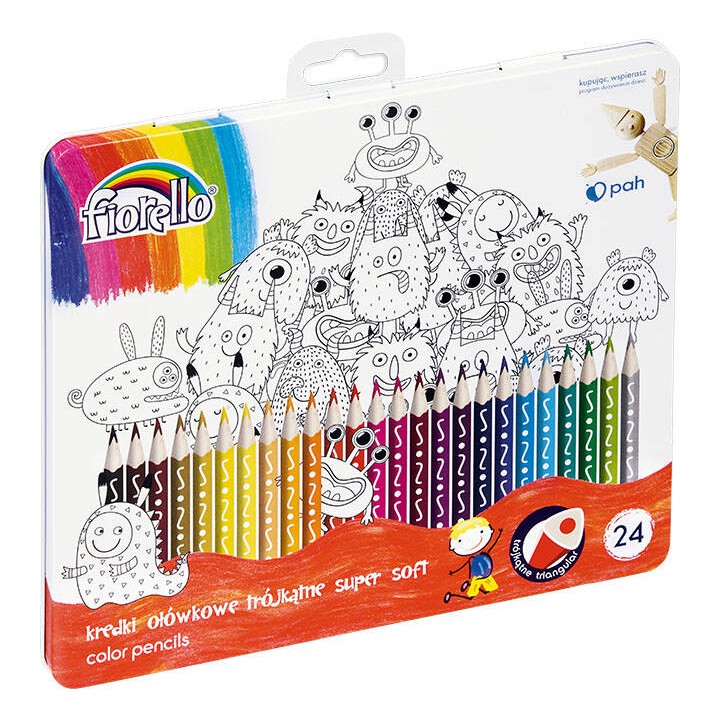 KREDKI OŁÓWKOWE TRÓJKĄTNE FIORELLO SUPER SOFT 170-2473 24KOL METALOWE ETUI