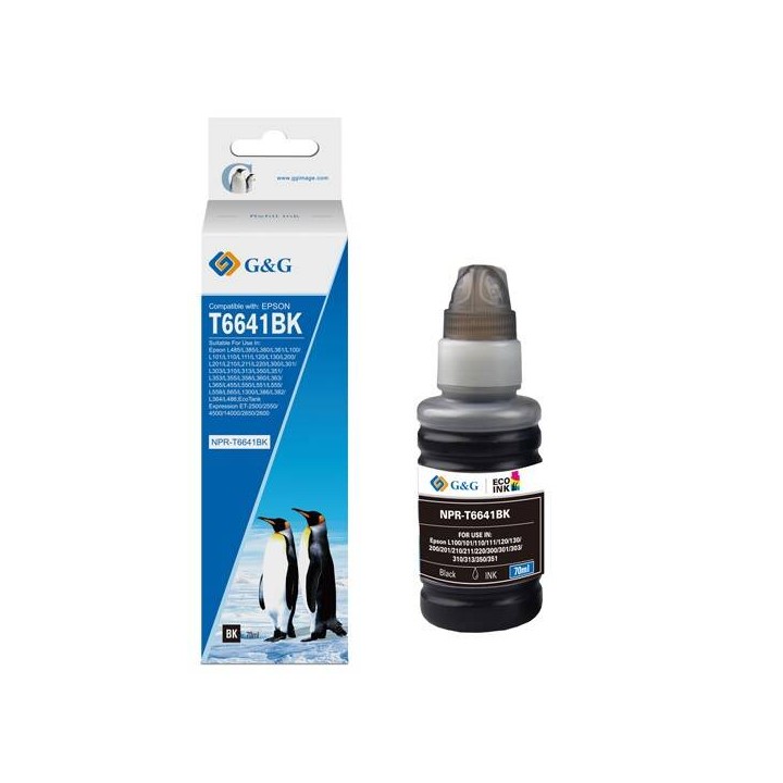 G&G KOMPATYBILNY INK / TUSZ Z C13T66414A, BLACK, NPR-T6641BK-70ML-D, DLA EPSON L100, L200, L300