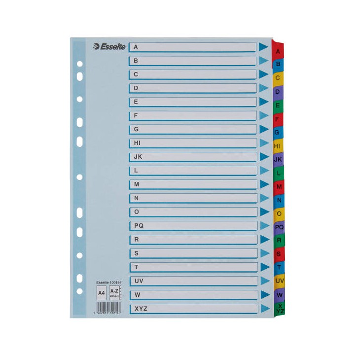 PRZEKŁADKI A-Z A4 ESSELTE MYLAR 100166 MIX KARTON 160G