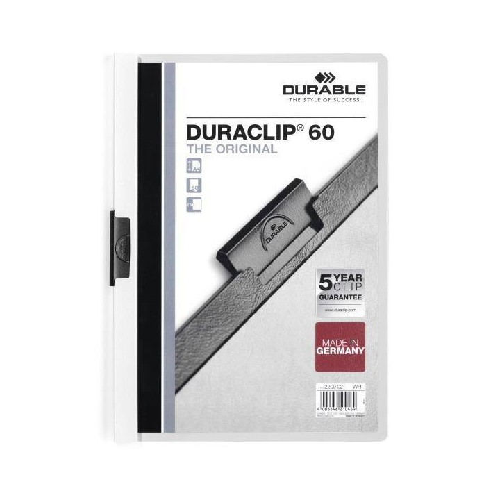 SKOROSZYT ZACISKOWY A4 DURABLE DURACLIP 220902 BIAŁY PLASTIKOWY 60 KRT