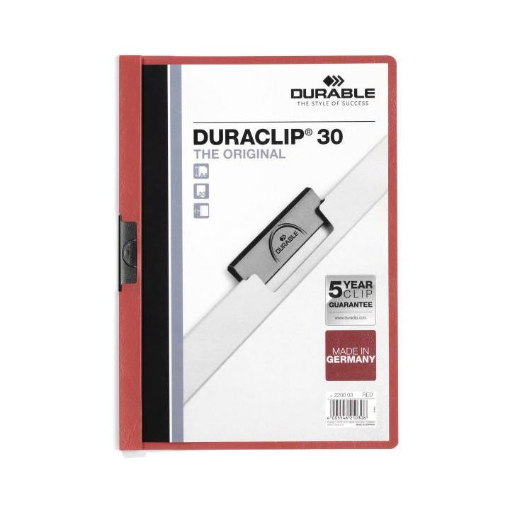 SKOROSZYT ZACISKOWY A4 DURABLE DURACLIP 220003 CZERWONY PLASTIKOWY 30 KRT