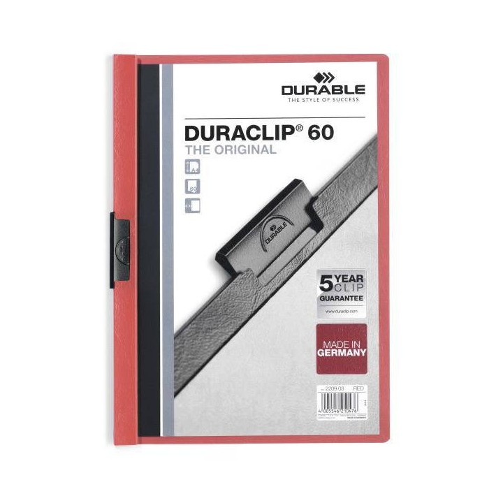 SKOROSZYT ZACISKOWY A4 DURABLE DURACLIP 220903 CZERWONY PLASTIKOWY 60 KRT