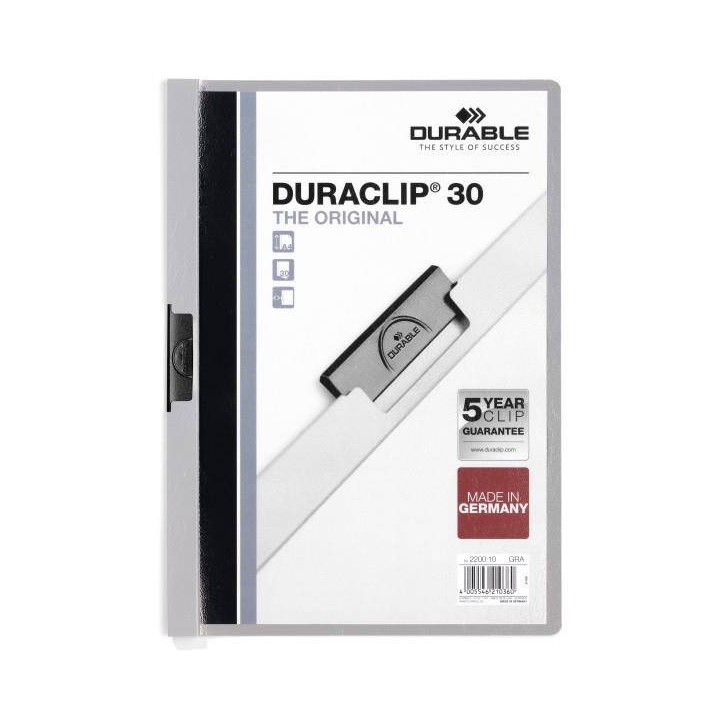 SKOROSZYT ZACISKOWY A4 DURABLE DURACLIP 220010 SZARY PLASTIKOWY 30 KRT