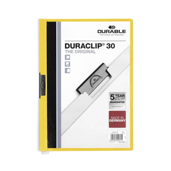 SKOROSZYT ZACISKOWY A4 DURABLE DURACLIP 220004 ŻÓŁTY PLASTIKOWY 30 KRT
