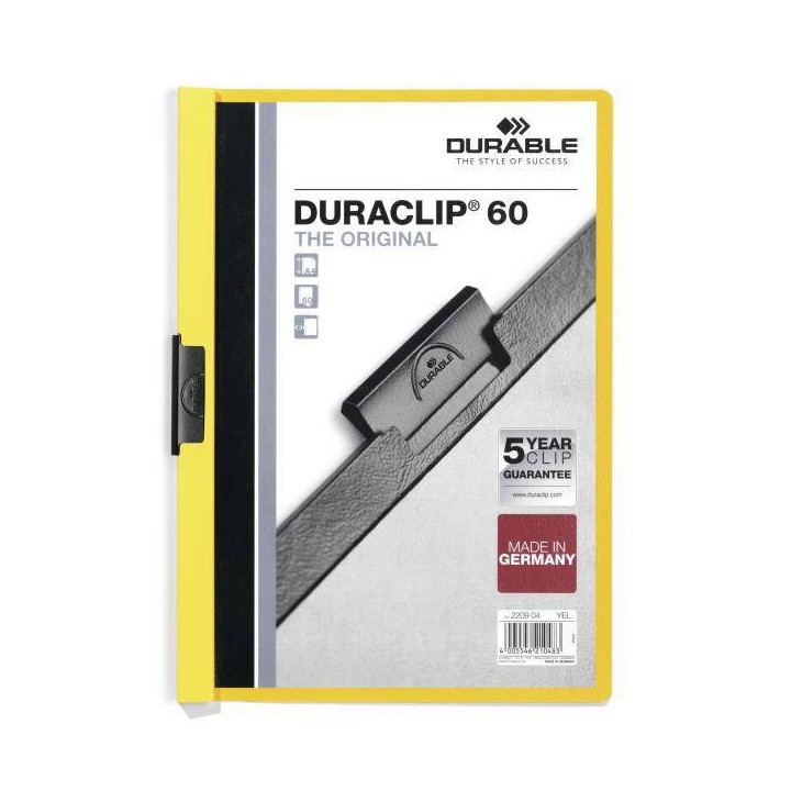 SKOROSZYT ZACISKOWY A4 DURABLE DURACLIP 220904 ŻÓŁTY PLASTIKOWY 60 KRT