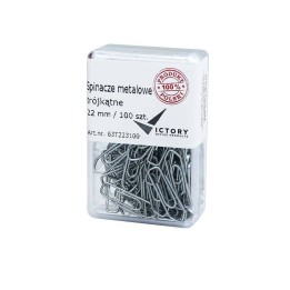 SPINACZE TRÓJKĄTNE 22MM VICTORY OFFICE PRODUCTS 63T223100 METALOWE W POJEMNIKU PLASTIKOWYM 100SZT