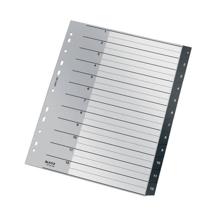 PRZEKŁADKI 1-12 A4 LEITZ RECYCLE 12090000 CZARNY PP