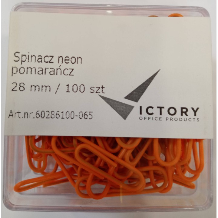 SPINACZE OKRĄGŁE 28MM VICTORY OFFICE PRODUCTS 60286100-065 NEONOWE POMARAŃCZOWE METALOWEPOWLEKANE W POJEMNIKU PLASTIKOWYM 100SZT