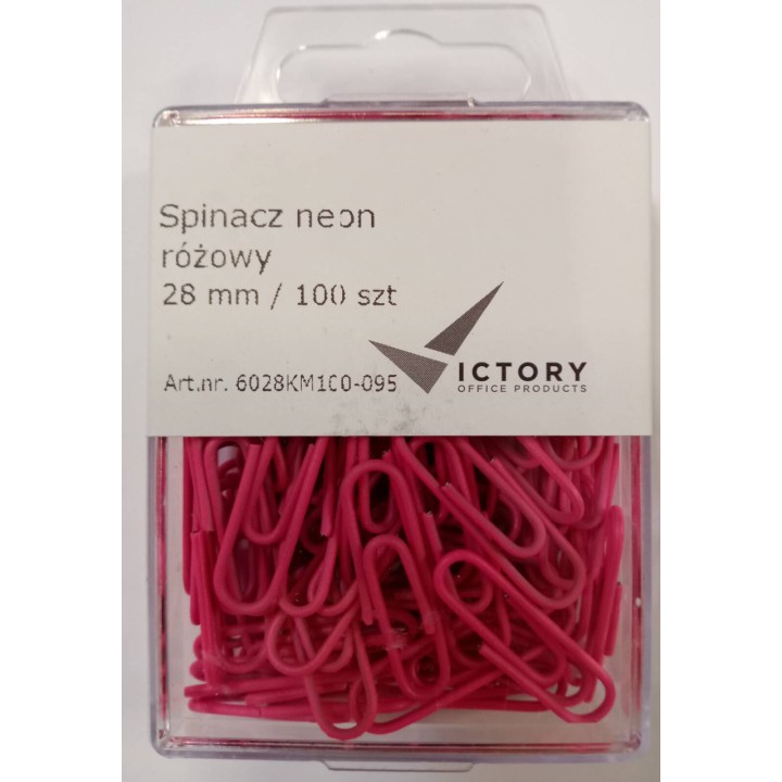 SPINACZE OKRĄGŁE 28MM VICTORY OFFICE PRODUCTS 6028KM100-095 NEONOWE RÓŻOWE METALOWEPOWLEKANE W ZAWIESZANYM POJEMNIKU PLASTIKOWYM