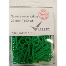 SPINACZE OKRĄGŁE 28MM VICTORY OFFICE PRODUCTS 6028KM100-155 NEONOWE ZIELONE METALOWEPOWLEKANE W ZAWIESZANYM POJEMNIKU PLASTIKOWY