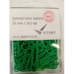 SPINACZE OKRĄGŁE 28MM VICTORY OFFICE PRODUCTS 6028KM100-155 NEONOWE ZIELONE METALOWEPOWLEKANE W ZAWIESZANYM POJEMNIKU PLASTIKOWY