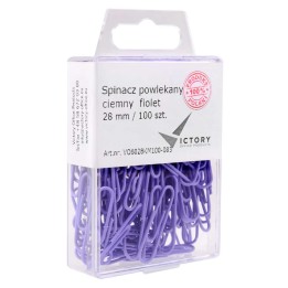 SPINACZE OKRĄGŁE 28MM VICTORY OFFICE PRODUCTS 6028KM100-083 PASTELOWE CIEMNOFIOLETOWE METALOWEPOWLEKANE W ZAWIESZANYM POJEMNIKU 