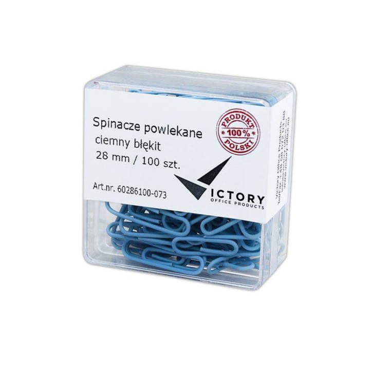 SPINACZE OKRĄGŁE 28MM VICTORY OFFICE PRODUCTS 60286100-073 PASTELOWE CIEMNONIEBIESKIE METALOWEPOWLEKANE W POJEMNIKU PLASTIKOWYM 